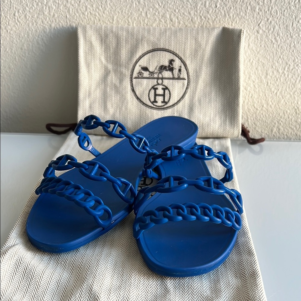 💙Hermès Rivage Chaîne d'Ancre Insignia Slides in Blue💙Size 6 💙